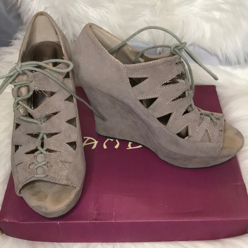 Nude suede wedges